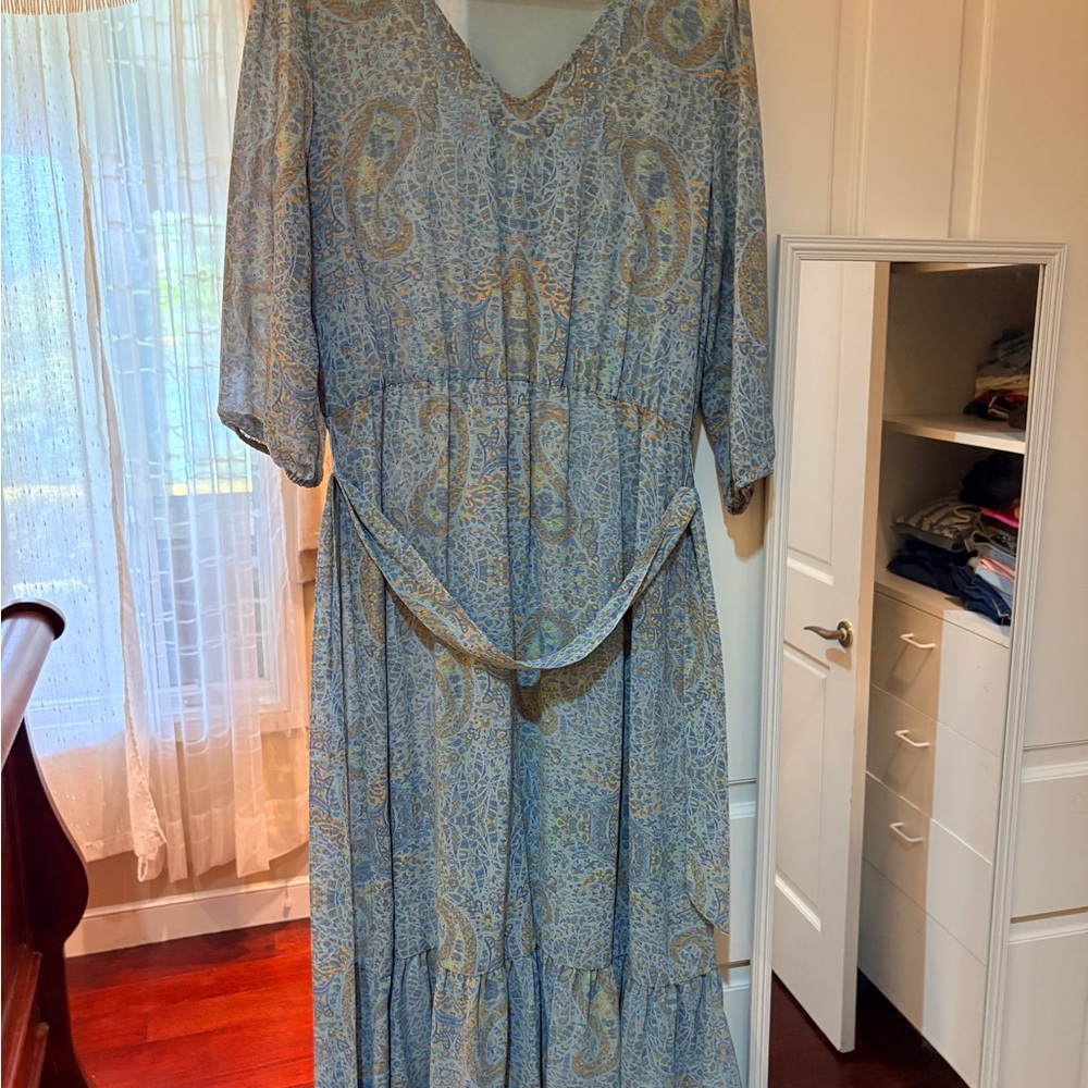 Jane and Delancey Blue and Cream Paisley Maxi Dress